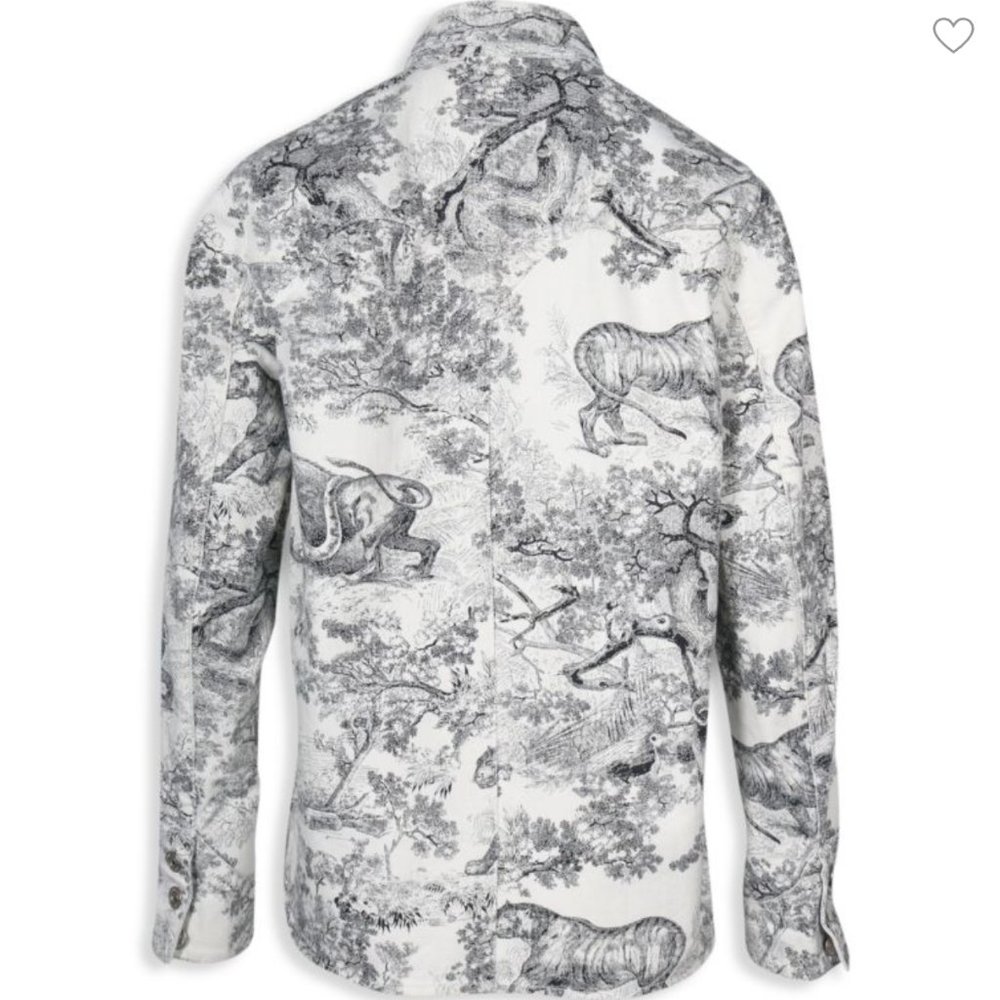 Dior Toile De Jouy Button Front Long Sleeve Shirt In White And Black Cotton - Picture 2 of 12